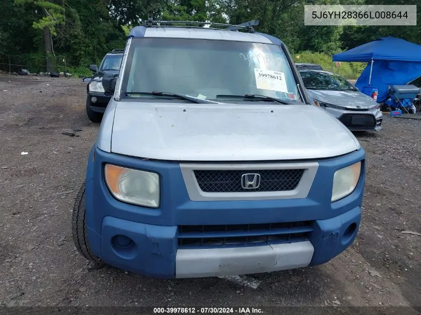 2006 Honda Element Lx VIN: 5J6YH28366L008644 Lot: 39978612