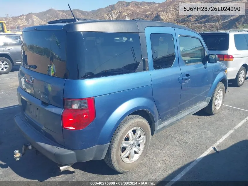 2006 Honda Element Ex-P VIN: 5J6YH28726L024990 Lot: 40275908