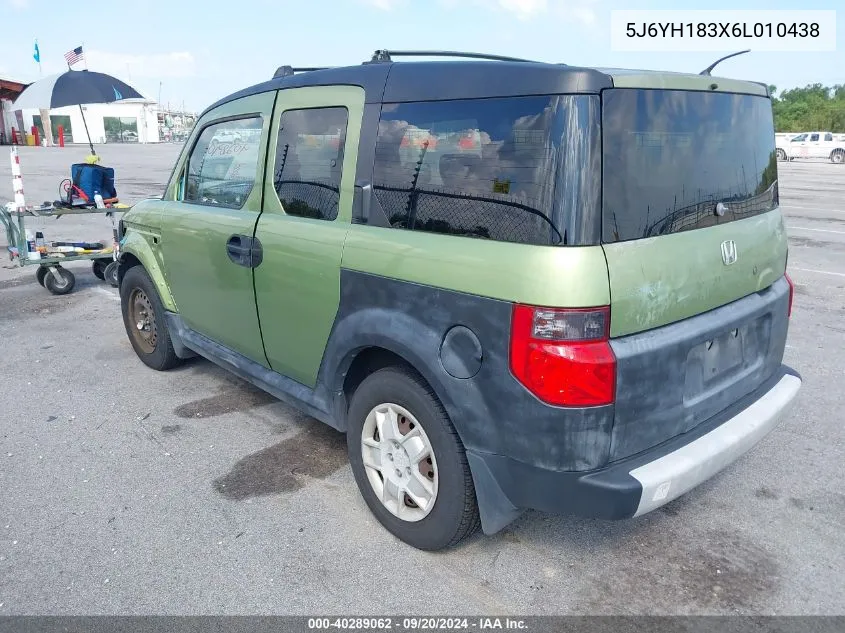 2006 Honda Element Lx VIN: 5J6YH183X6L010438 Lot: 40289062