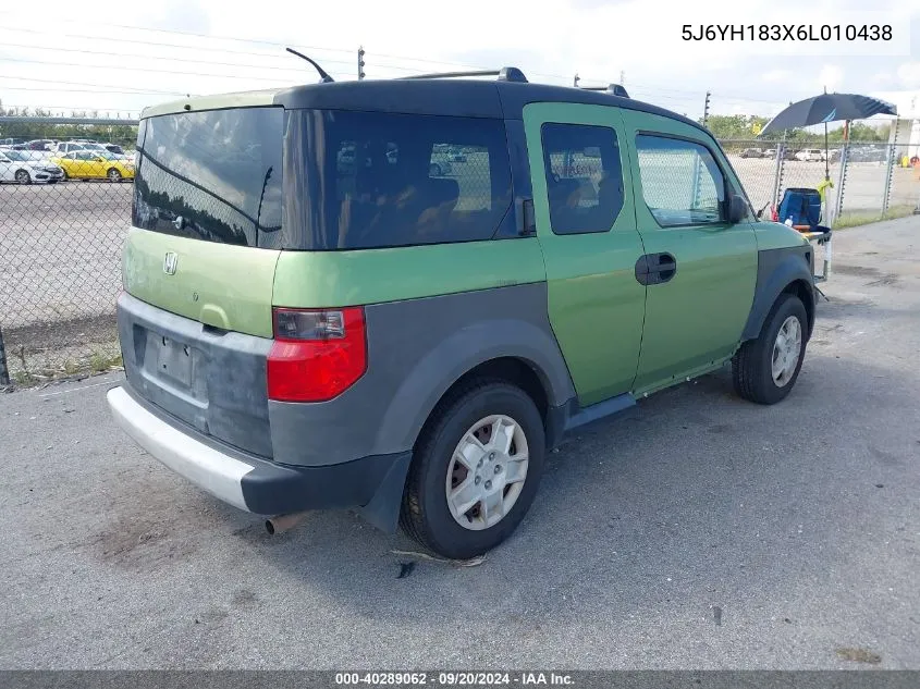 2006 Honda Element Lx VIN: 5J6YH183X6L010438 Lot: 40289062