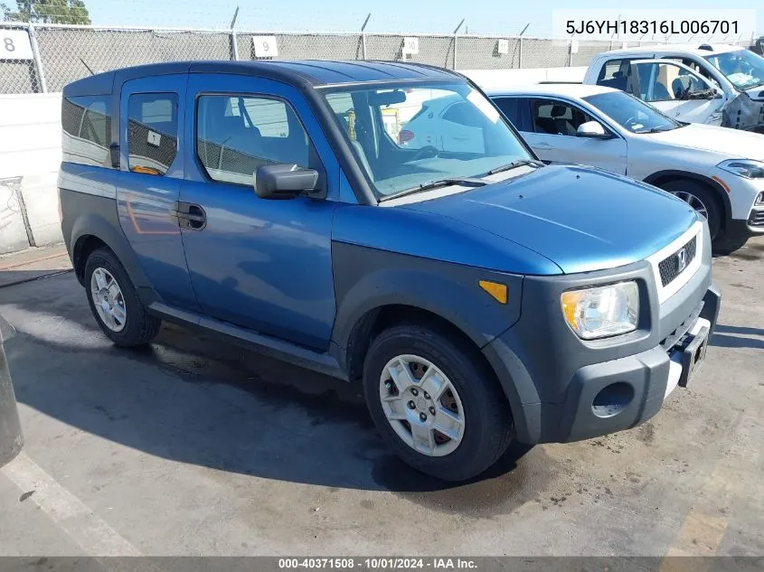 2006 Honda Element Lx VIN: 5J6YH18316L006701 Lot: 40371508