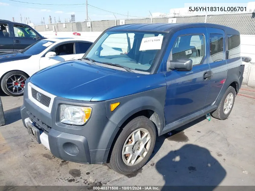 2006 Honda Element Lx VIN: 5J6YH18316L006701 Lot: 40371508