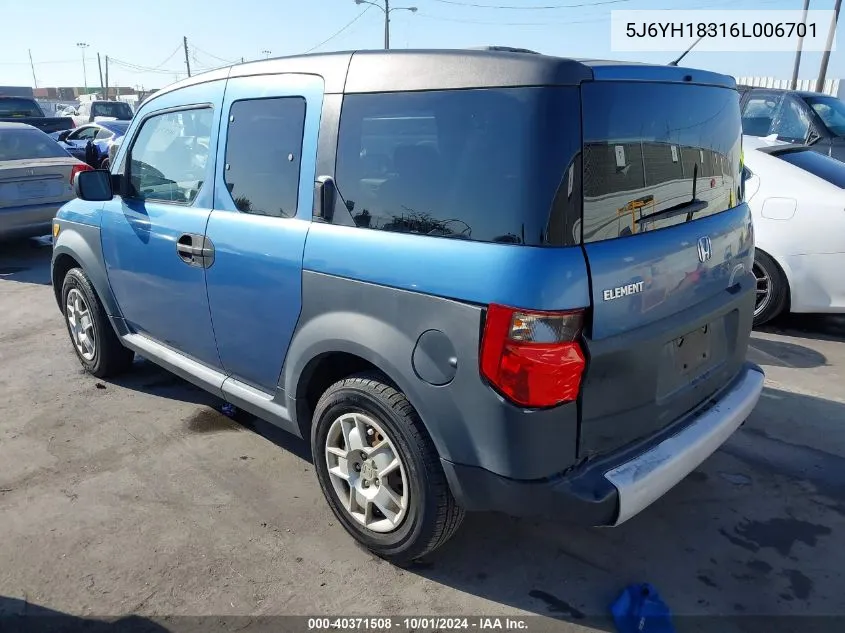 2006 Honda Element Lx VIN: 5J6YH18316L006701 Lot: 40371508