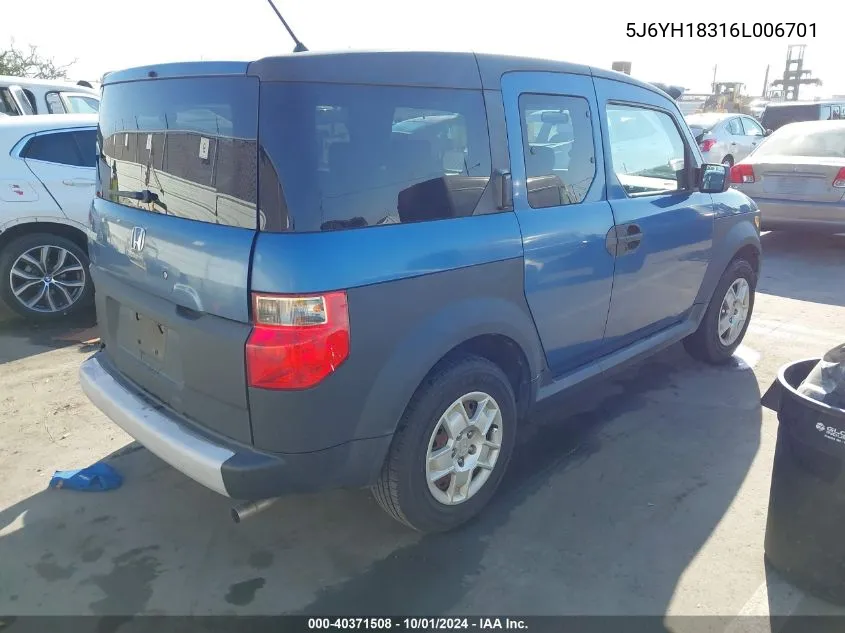 2006 Honda Element Lx VIN: 5J6YH18316L006701 Lot: 40371508