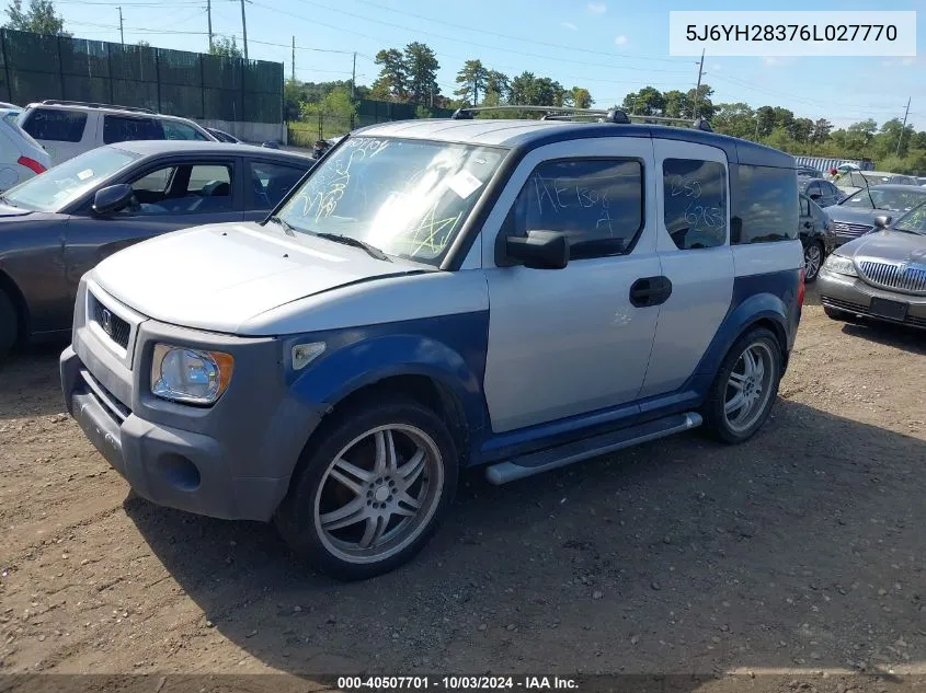 2006 Honda Element Lx VIN: 5J6YH28376L027770 Lot: 40507701