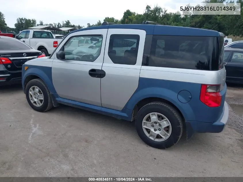 2006 Honda Element Lx VIN: 5J6YH28316L014349 Lot: 40534511