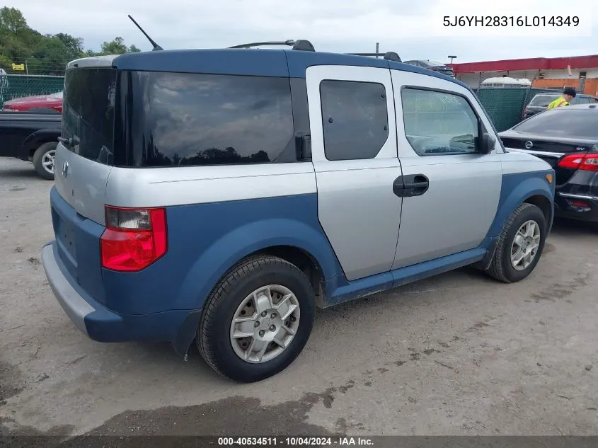 2006 Honda Element Lx VIN: 5J6YH28316L014349 Lot: 40534511