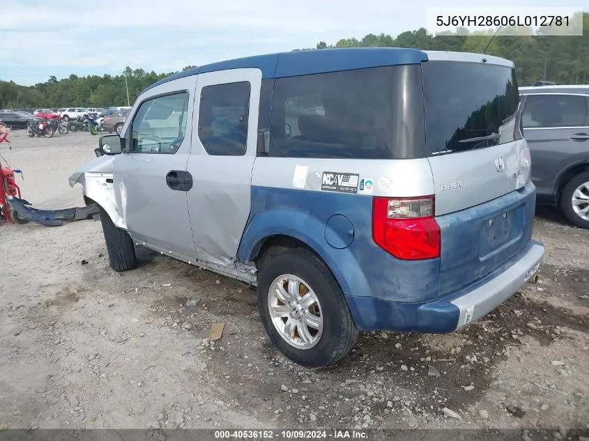 2006 Honda Element Ex VIN: 5J6YH28606L012781 Lot: 40536152