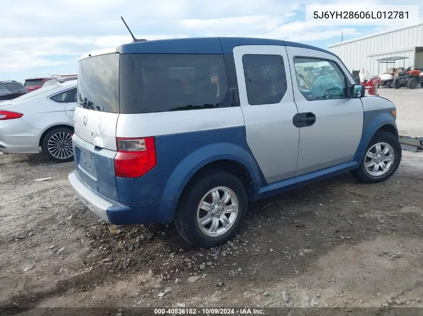 2006 Honda Element Ex VIN: 5J6YH28606L012781 Lot: 40536152