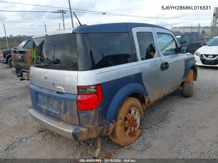 2006 Honda Element Ex VIN: 5J6YH28686L016531 Lot: 40591569