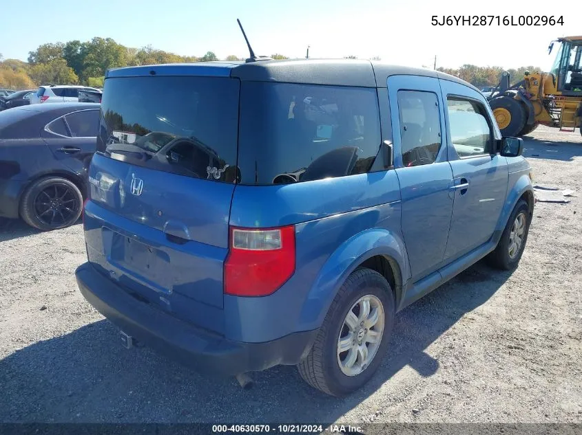 2006 Honda Element Ex-P VIN: 5J6YH28716L002964 Lot: 40630570