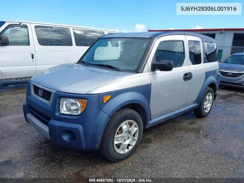 2006 Honda Element Lx VIN: 5J6YH28306L001916 Lot: 40657592