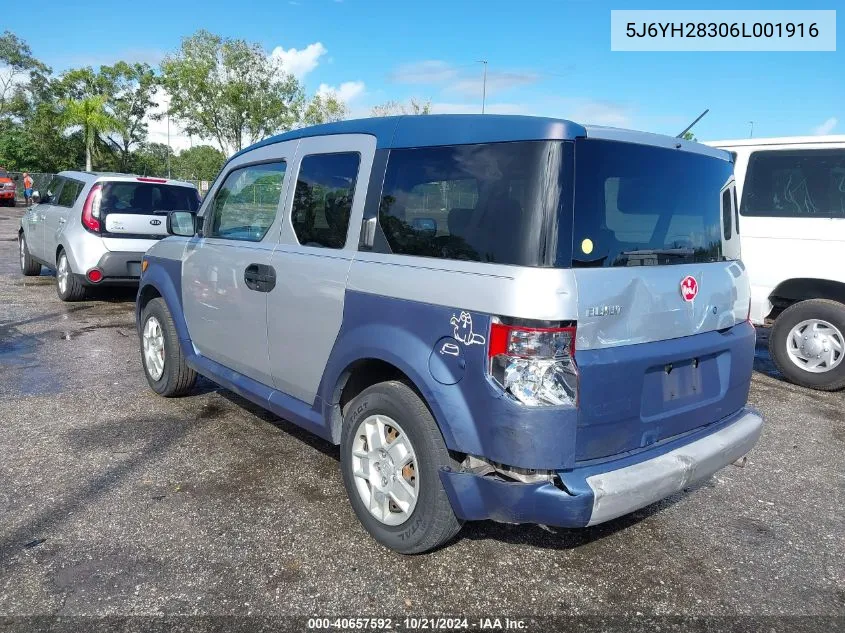 2006 Honda Element Lx VIN: 5J6YH28306L001916 Lot: 40657592