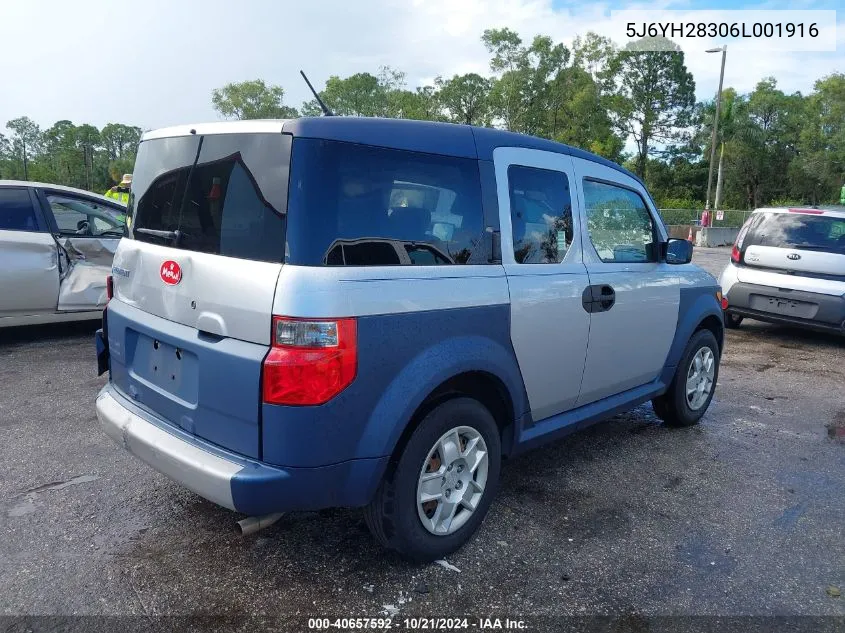 2006 Honda Element Lx VIN: 5J6YH28306L001916 Lot: 40657592