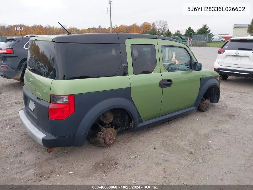 2006 Honda Element Lx VIN: 5J6YH28336L026602 Lot: 40660860