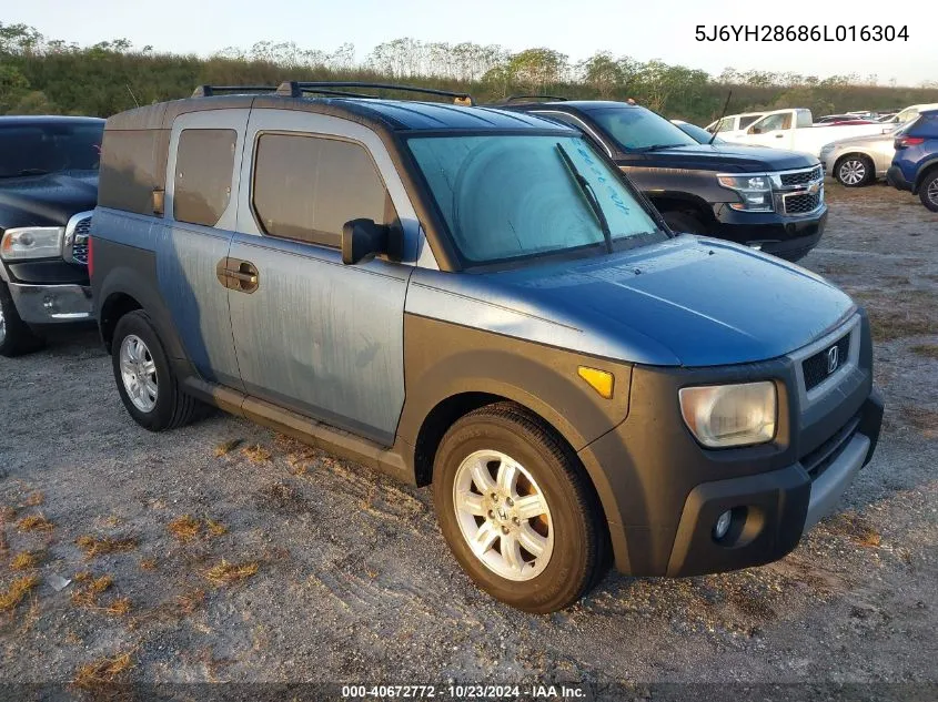 2006 Honda Element Ex VIN: 5J6YH28686L016304 Lot: 40672772