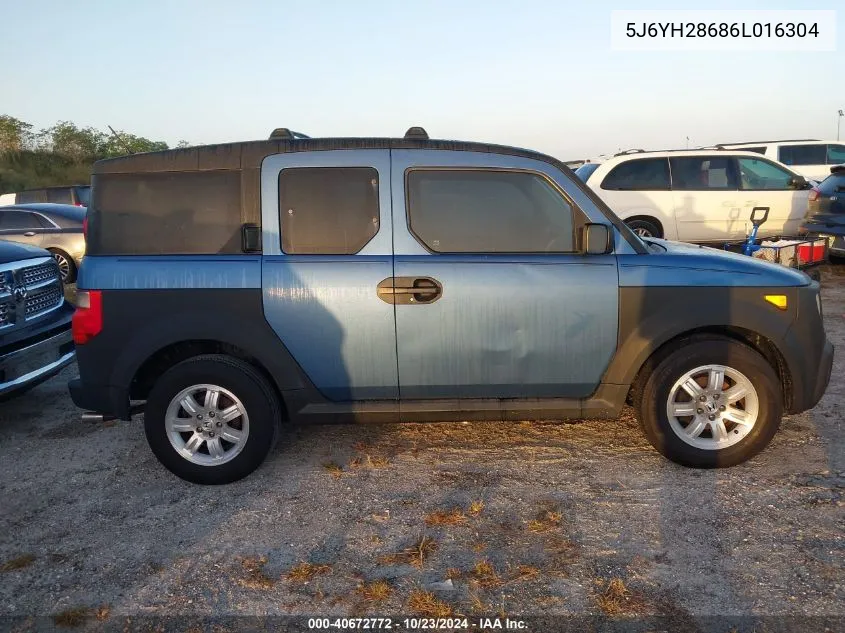 2006 Honda Element Ex VIN: 5J6YH28686L016304 Lot: 40672772