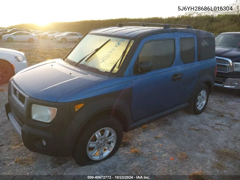 2006 Honda Element Ex VIN: 5J6YH28686L016304 Lot: 40672772