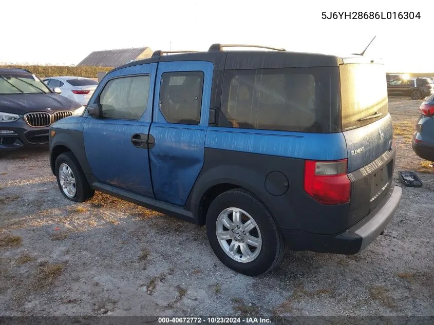 2006 Honda Element Ex VIN: 5J6YH28686L016304 Lot: 40672772