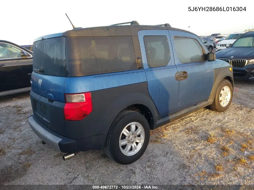 2006 Honda Element Ex VIN: 5J6YH28686L016304 Lot: 40672772