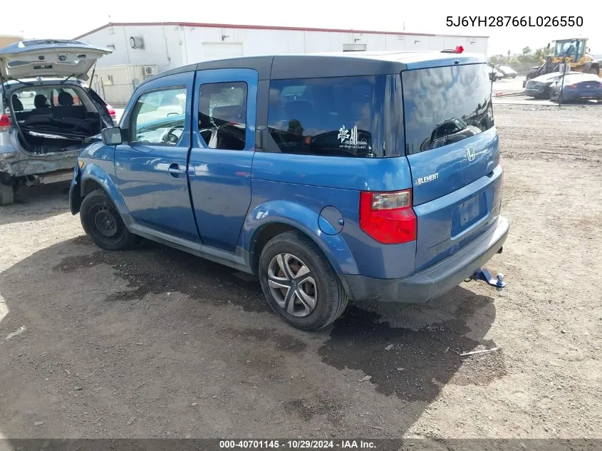 2006 Honda Element Ex-P VIN: 5J6YH28766L026550 Lot: 40701145