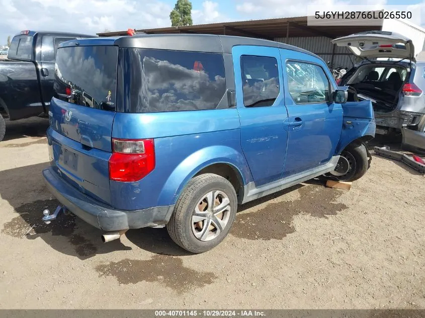 2006 Honda Element Ex-P VIN: 5J6YH28766L026550 Lot: 40701145