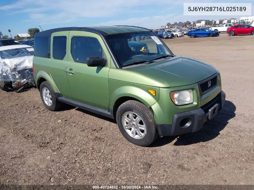 2006 Honda Element Ex-P VIN: 5J6YH28716L025189 Lot: 40724832