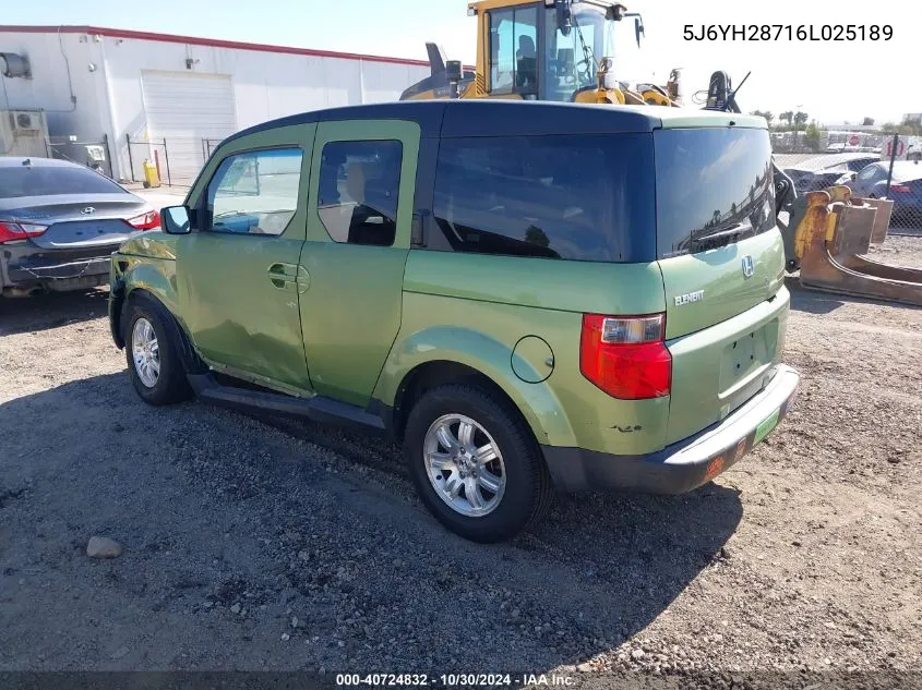 2006 Honda Element Ex-P VIN: 5J6YH28716L025189 Lot: 40724832