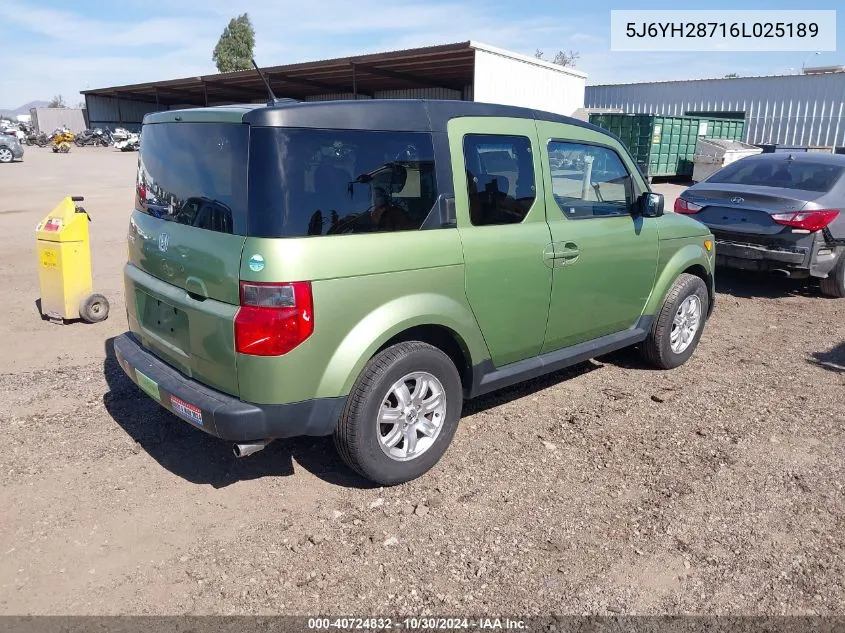 2006 Honda Element Ex-P VIN: 5J6YH28716L025189 Lot: 40724832