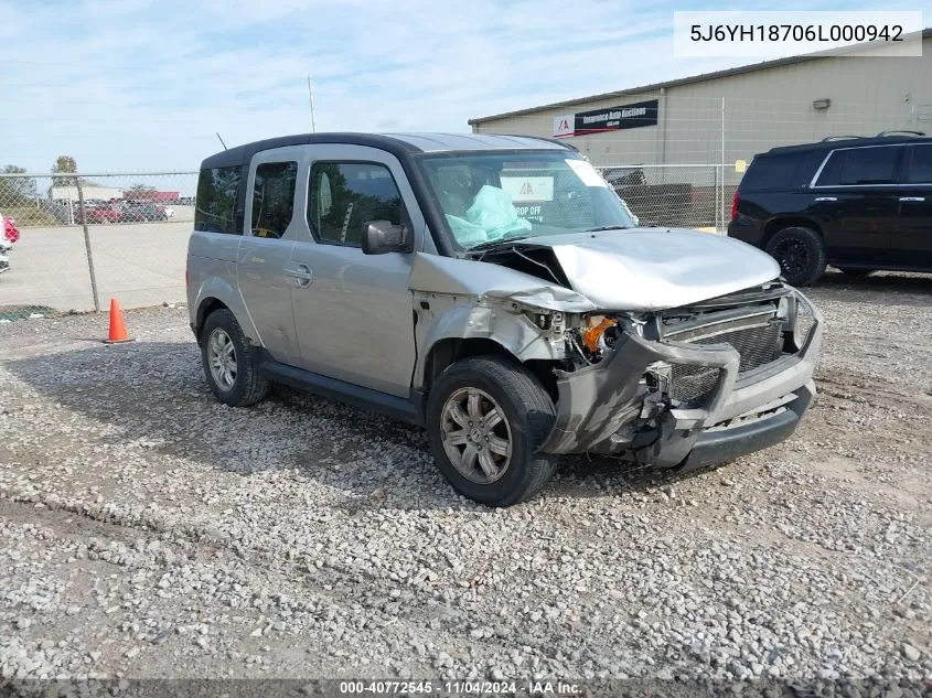 2006 Honda Element Ex VIN: 5J6YH18706L000942 Lot: 40772545