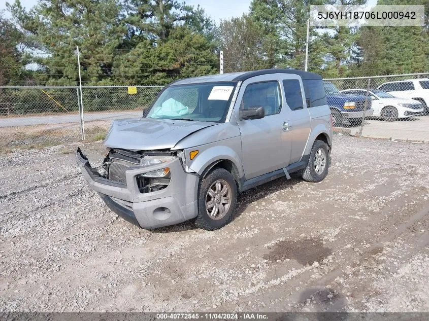 2006 Honda Element Ex VIN: 5J6YH18706L000942 Lot: 40772545