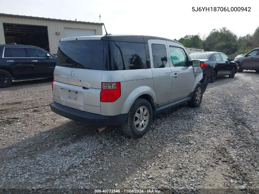 2006 Honda Element Ex VIN: 5J6YH18706L000942 Lot: 40772545