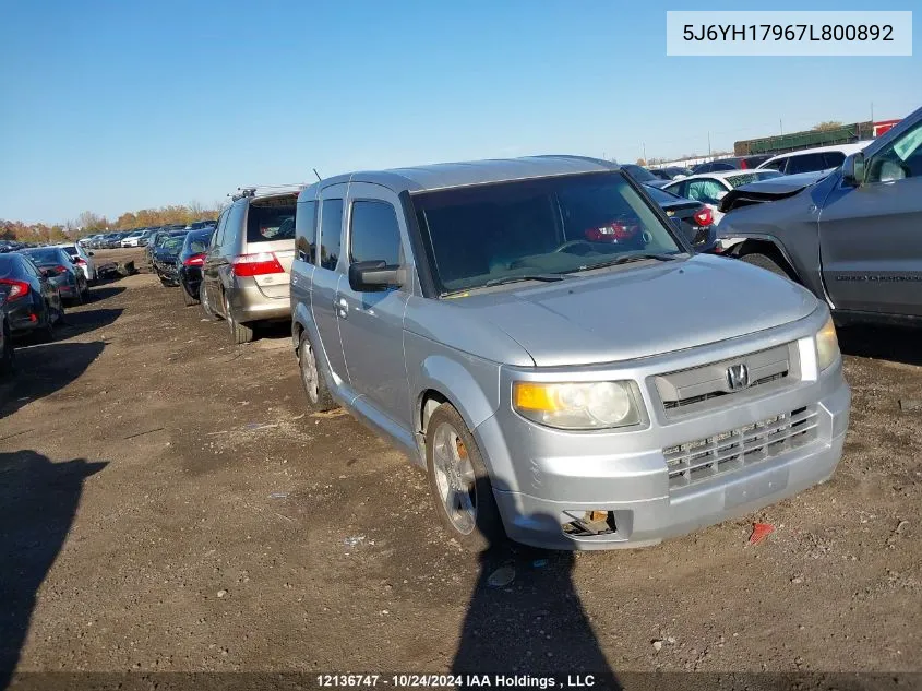 2007 Honda Element VIN: 5J6YH17967L800892 Lot: 12136747