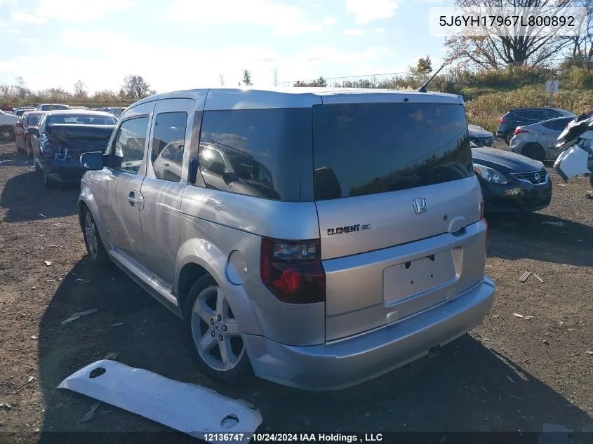 2007 Honda Element VIN: 5J6YH17967L800892 Lot: 12136747