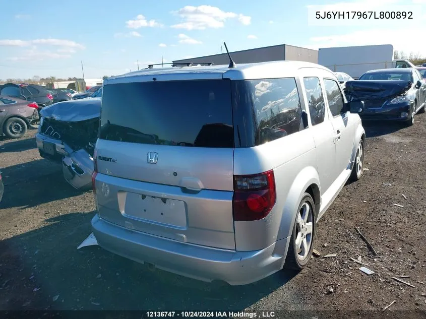 2007 Honda Element VIN: 5J6YH17967L800892 Lot: 12136747