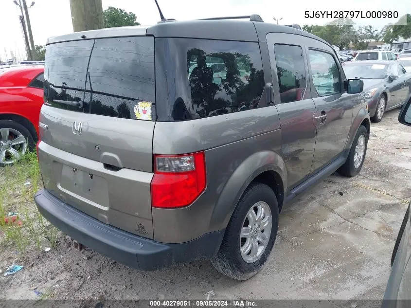 2007 Honda Element Ex VIN: 5J6YH28797L000980 Lot: 40279051