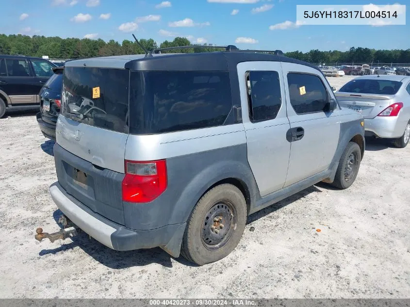 2007 Honda Element Lx VIN: 5J6YH18317L004514 Lot: 40420273