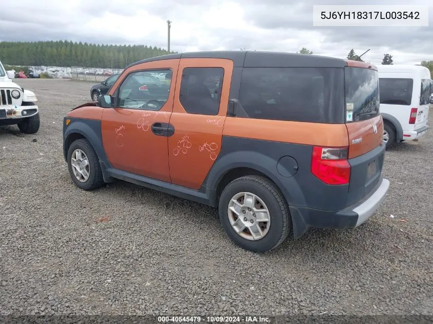 2007 Honda Element Lx VIN: 5J6YH18317L003542 Lot: 40545479