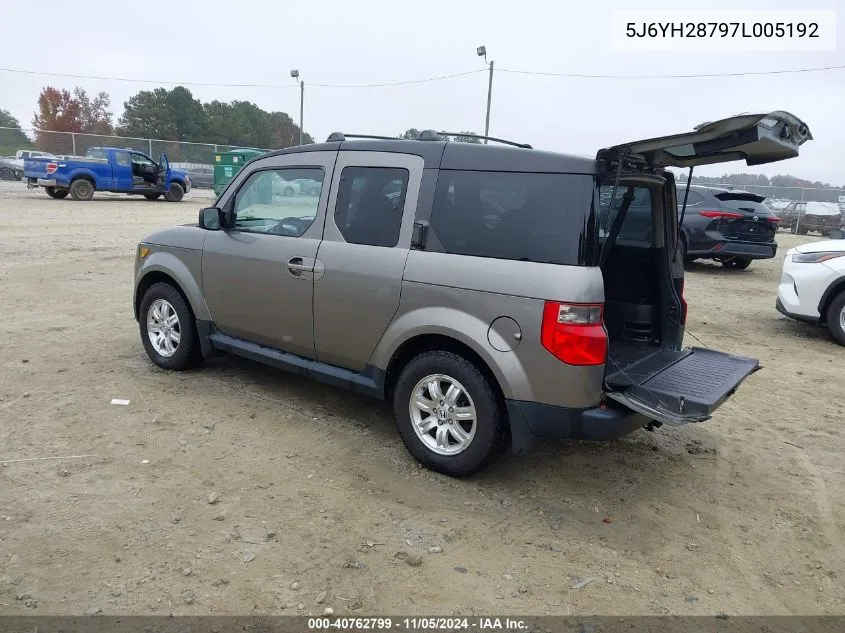 2007 Honda Element Ex VIN: 5J6YH28797L005192 Lot: 40762799