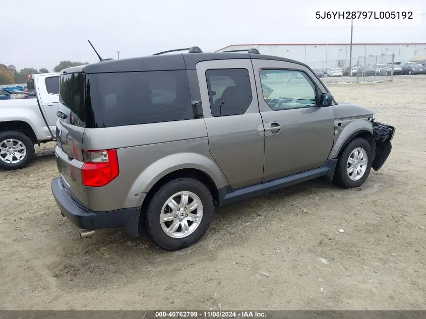 2007 Honda Element Ex VIN: 5J6YH28797L005192 Lot: 40762799