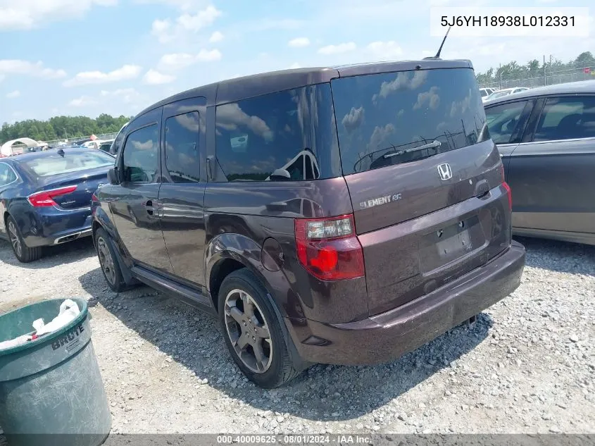 2008 Honda Element Sc VIN: 5J6YH18938L012331 Lot: 40009625