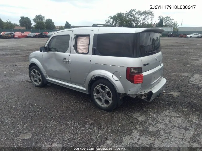 2008 Honda Element Sc VIN: 5J6YH17918L000647 Lot: 40013289