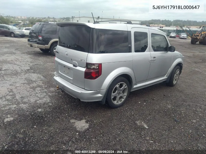 2008 Honda Element Sc VIN: 5J6YH17918L000647 Lot: 40013289