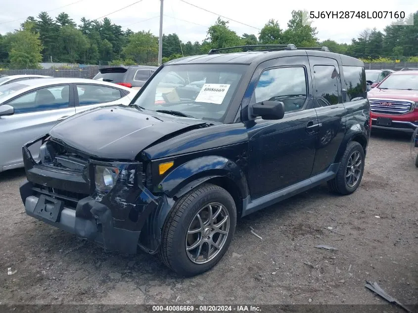 2008 Honda Element Ex VIN: 5J6YH28748L007160 Lot: 40086669