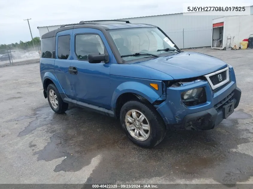 2008 Honda Element Ex VIN: 5J6YH27708L017525 Lot: 40422325