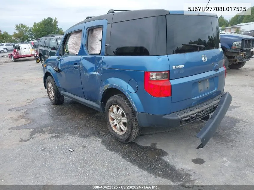 2008 Honda Element Ex VIN: 5J6YH27708L017525 Lot: 40422325