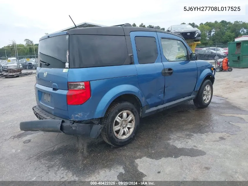 2008 Honda Element Ex VIN: 5J6YH27708L017525 Lot: 40422325