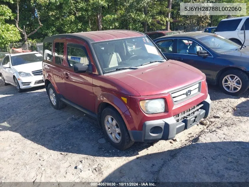 2008 Honda Element Ex VIN: 5J6YH28788L002060 Lot: 40578030