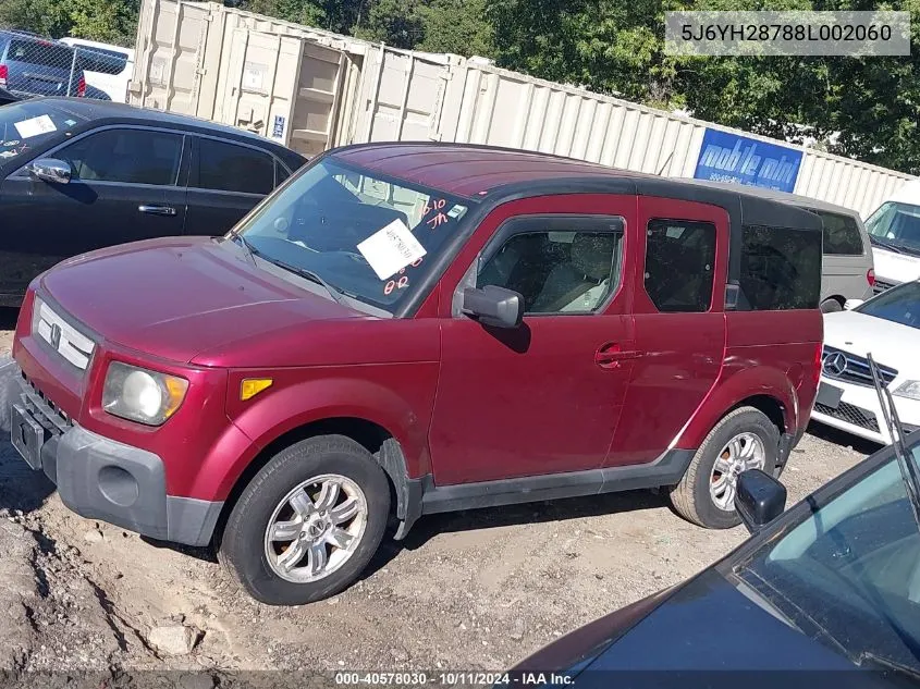 2008 Honda Element Ex VIN: 5J6YH28788L002060 Lot: 40578030