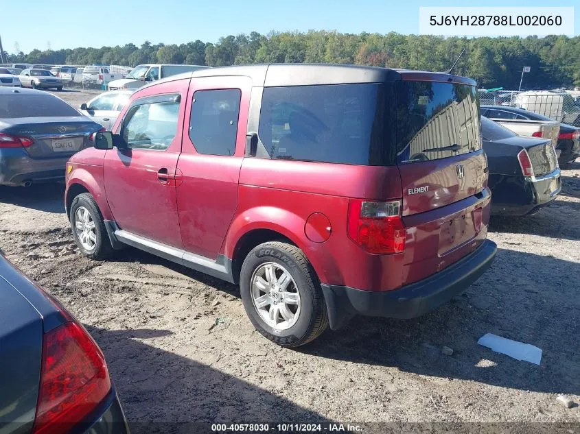 2008 Honda Element Ex VIN: 5J6YH28788L002060 Lot: 40578030